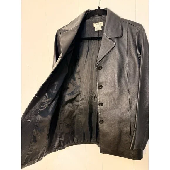 Vintage Tribeca Studio Women’s Black 100% Leather Blazer Size PS Small Fit - Picture 4 of 8